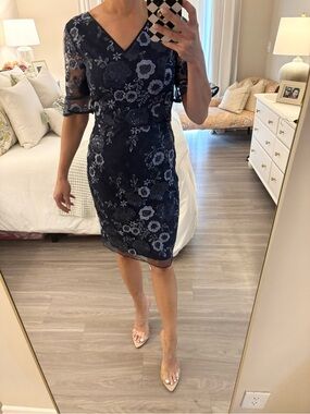 ✨ SHANI Collection Navy Embroidered Beaded V-Neck Sheath Dress ✨